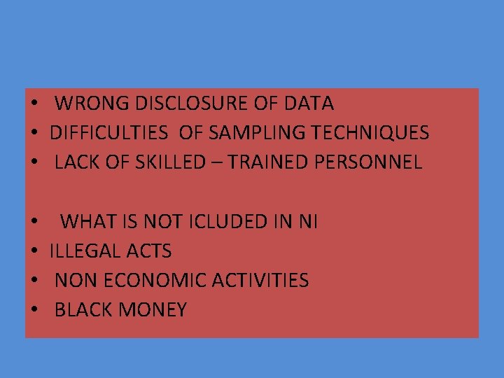  • WRONG DISCLOSURE OF DATA • DIFFICULTIES OF SAMPLING TECHNIQUES • LACK OF