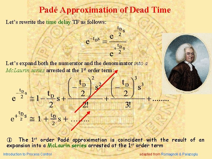 Padé Approximation of Dead Time Let’s rewrite the time delay TF as follows: Let’s Padé Approximation of Dead Time Let’s rewrite the time delay TF as follows: Let’s
