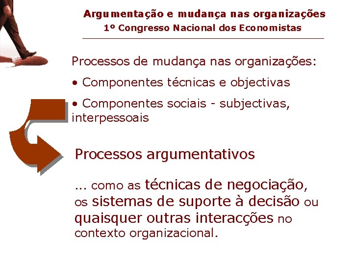 mudança como processo argumentativo Argumentação e mudança nas organizações 1º Congresso Nacional dos Economistas