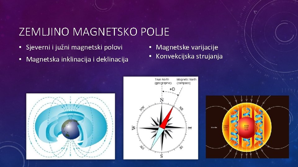 ZEMLJINO MAGNETSKO POLJE • Sjeverni i južni magnetski polovi • Magnetska inklinacija i deklinacija