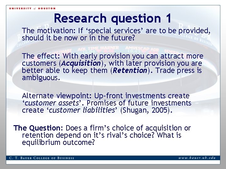Research question 1 The motivation: If ‘special services’ are to be provided, should it