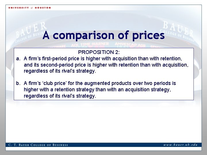 A comparison of prices PROPOSITION 2: a. A firm’s first-period price is higher with