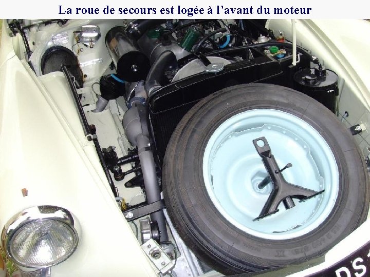 La roue de secours est logée à l’avant du moteur 