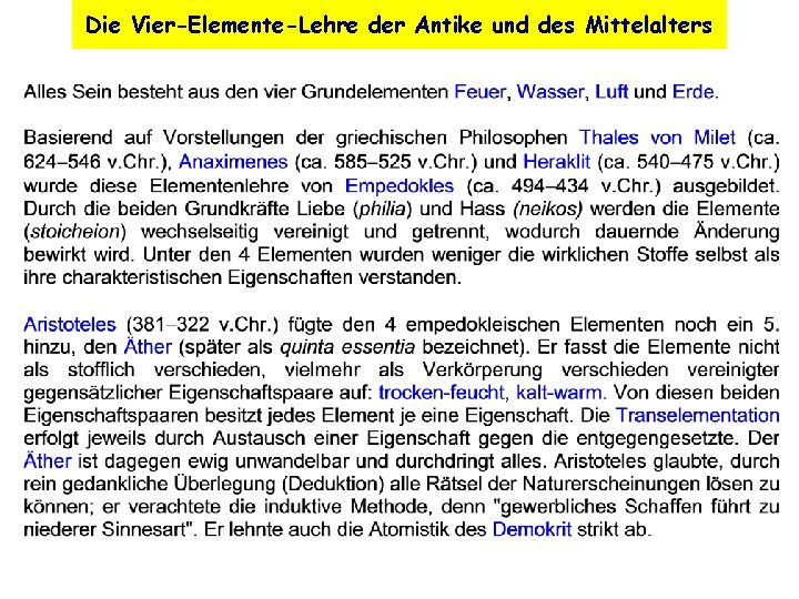 Die Vier-Elemente-Lehre der Antike und des Mittelalters 