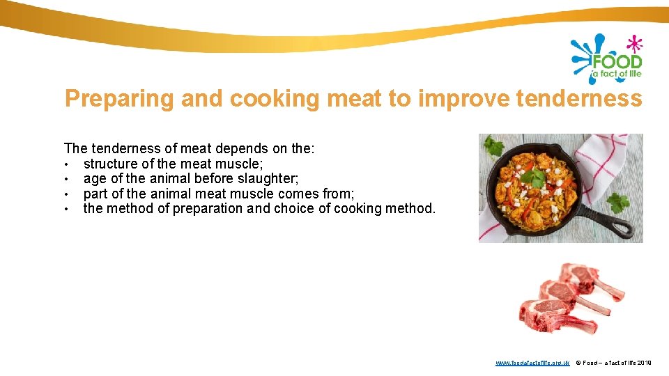 Preparing and cooking meat to improve tenderness The tenderness of meat depends on the: