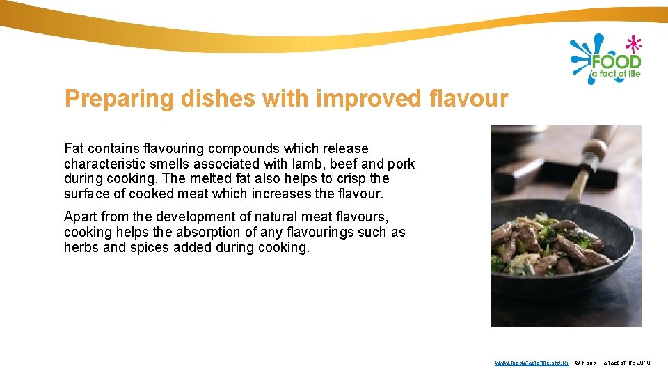 Preparing dishes with improved flavour Fat contains flavouring compounds which release characteristic smells associated