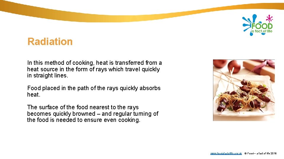 Radiation In this method of cooking, heat is transferred from a heat source in