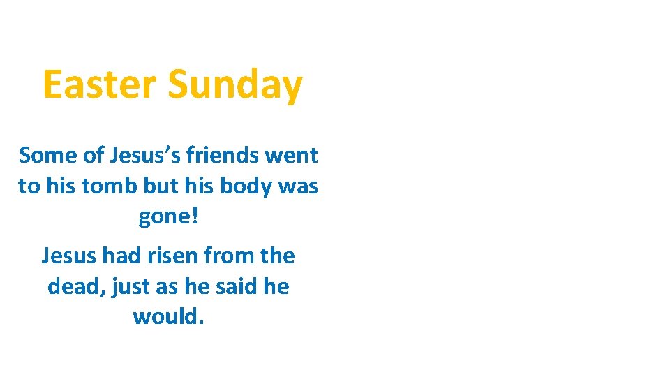Easter Sunday Some of Jesus’s friends went to his tomb but his body was Easter Sunday Some of Jesus’s friends went to his tomb but his body was
