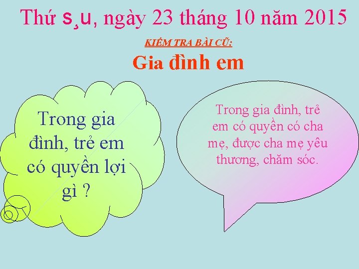 Thứ s¸u, ngày 23 tháng 10 năm 2015 KIỂM TRA BÀI CŨ: Gia đình