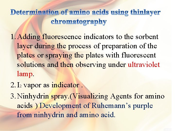 1. Adding fluorescence indicators to the sorbent layer during the process of preparation of