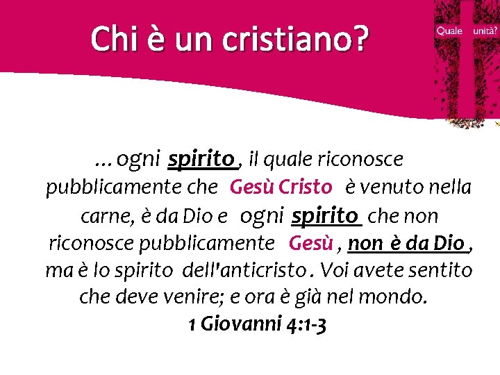 Chi è un cristiano? …ogni spirito , il quale riconosce pubblicamente che Gesù Cristo