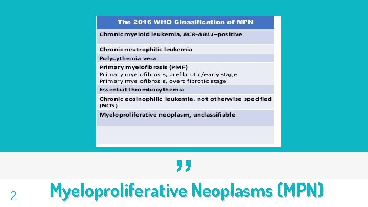 2 ” Myeloproliferative Neoplasms (MPN) 