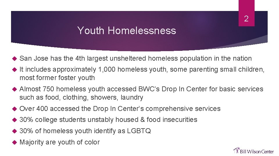 2 Youth Homelessness San Jose has the 4 th largest unsheltered homeless population in