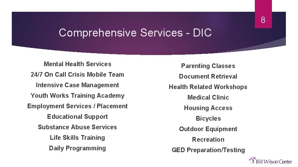 8 Comprehensive Services - DIC Mental Health Services Parenting Classes 24/7 On Call Crisis