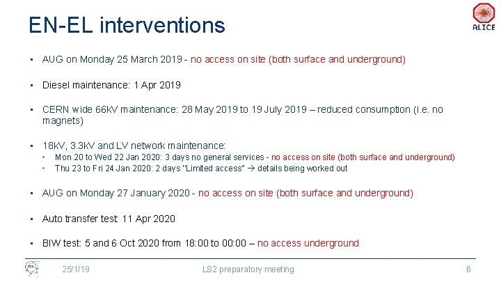 EN-EL interventions • AUG on Monday 25 March 2019 - no access on site