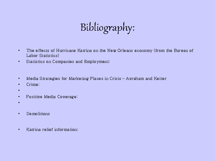 Bibliography: • • • The effects of Hurricane Katrina on the New Orleans economy