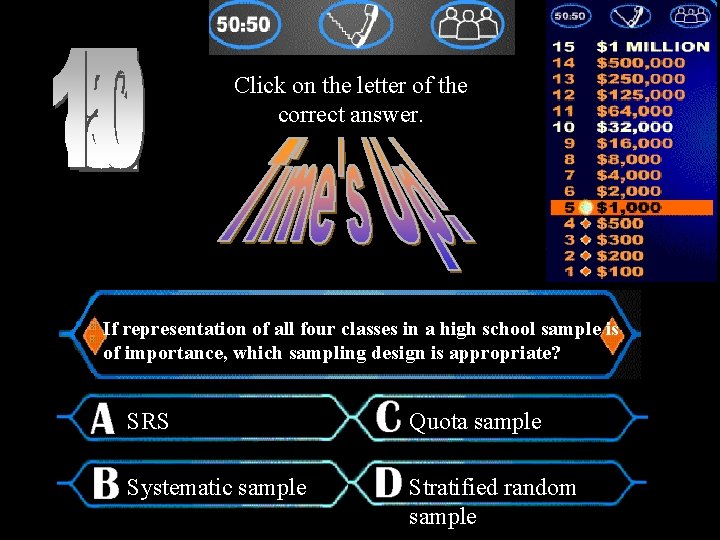 Click on the letter of the correct answer. If representation of all four classes