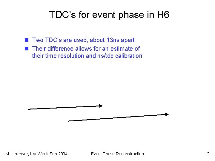 TDC’s for event phase in H 6 n Two TDC’s are used, about 13