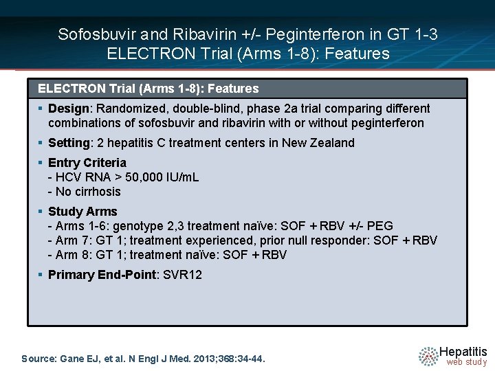 Sofosbuvir and Ribavirin +/- Peginterferon in GT 1 -3 ELECTRON Trial (Arms 1 -8):