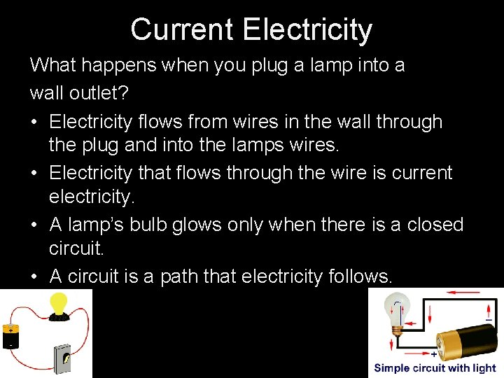 Current Electricity What happens when you plug a lamp into a wall outlet? •