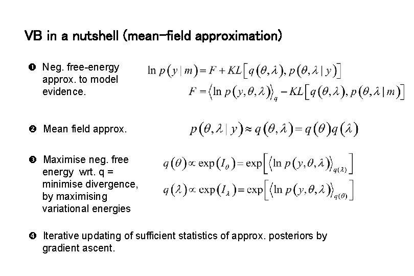 VB in a nutshell (mean-field approximation) Neg. free-energy approx. to model evidence. Mean field