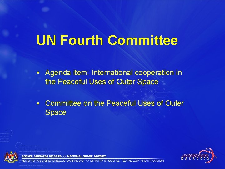UN Fourth Committee • Agenda item: International cooperation in the Peaceful Uses of Outer