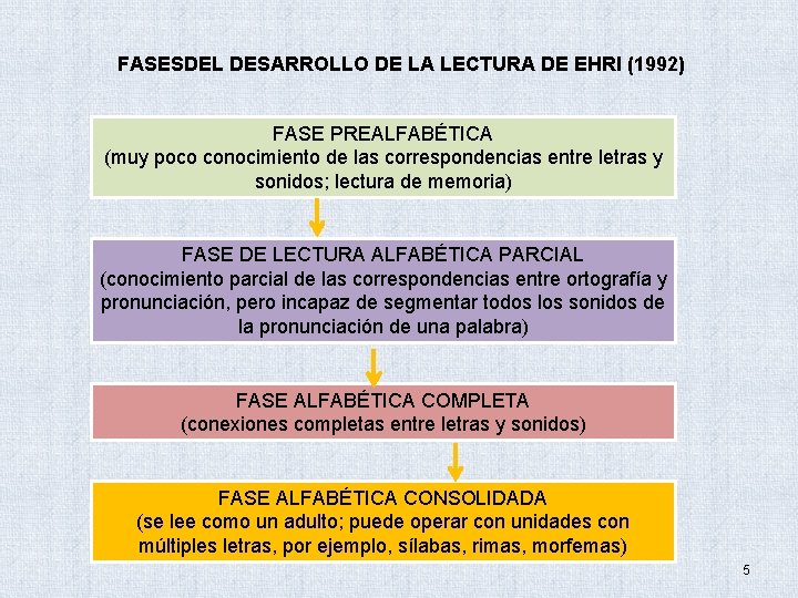 FASESDEL DESARROLLO DE LA LECTURA DE EHRI (1992) FASE PREALFABÉTICA (muy poco conocimiento de