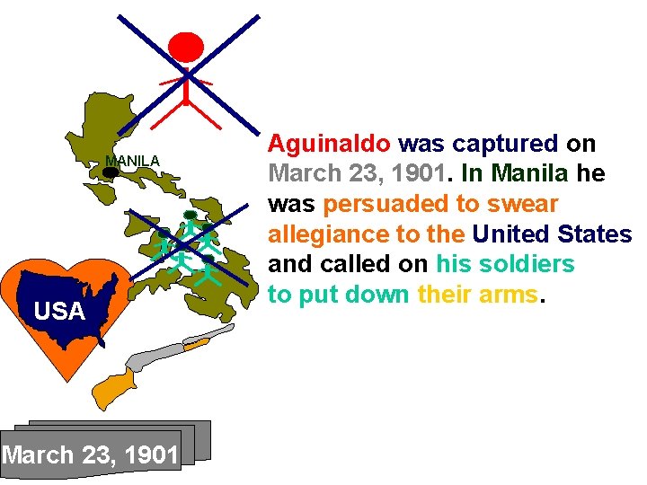 MANILA USA March 23, 1901 Aguinaldo was captured on March 23, 1901. In Manila