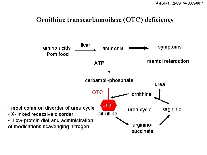 TÁMOP-4. 1. 2 -08/1/A-2009 -0011 Ornithine transcarbamoilase (OTC) deficiency amino acids from food liver