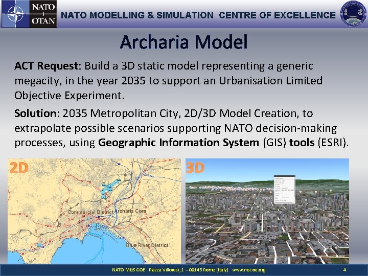 NATO MODELLING & SIMULATION CENTRE OF EXCELLENCE Archaria Model ACT Request: Build a 3