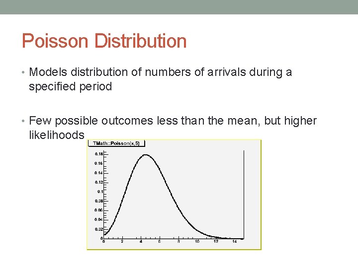 Poisson Distribution • Models distribution of numbers of arrivals during a specified period •