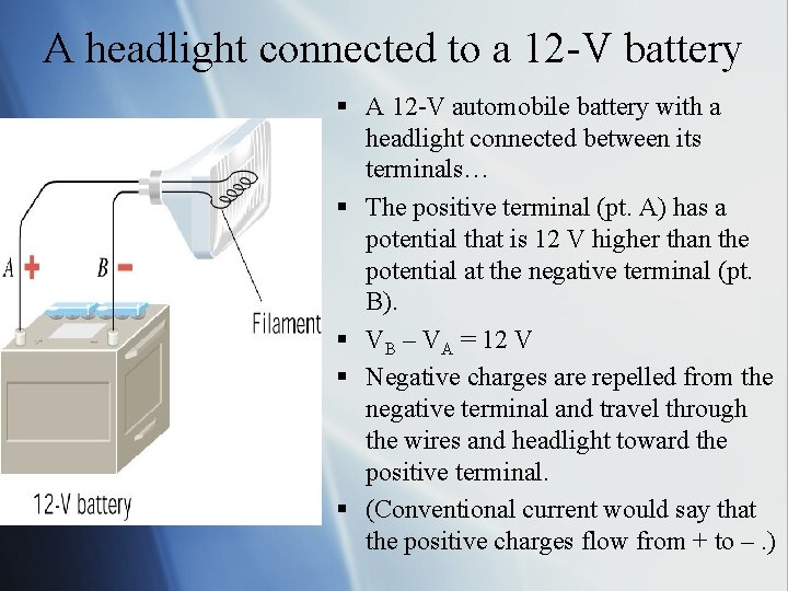 A headlight connected to a 12 -V battery § A 12 -V automobile battery