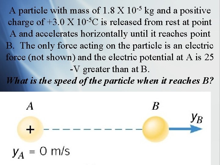 A particle with mass of 1. 8 X 10 -5 kg and a positive
