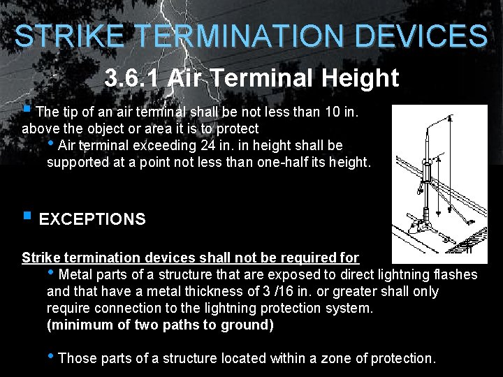 STRIKE TERMINATION DEVICES 3. 6. 1 Air Terminal Height § The tip of an STRIKE TERMINATION DEVICES 3. 6. 1 Air Terminal Height § The tip of an