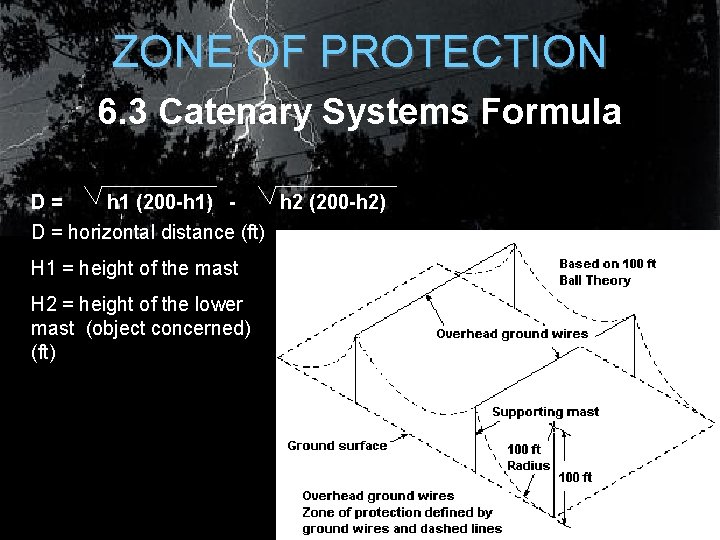 ZONE OF PROTECTION 6. 3 Catenary Systems Formula D= h 1 (200 -h 1) ZONE OF PROTECTION 6. 3 Catenary Systems Formula D= h 1 (200 -h 1)