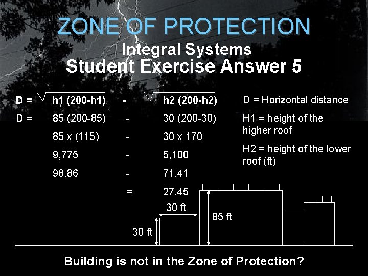 ZONE OF PROTECTION Integral Systems Student Exercise Answer 5 h 2 (200 -h 2) ZONE OF PROTECTION Integral Systems Student Exercise Answer 5 h 2 (200 -h 2)