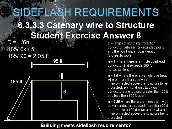 SIDEFLASH REQUIREMENTS 6. 3. 3. 3 Catenary wire to Structure Student Exercise Answer 8 SIDEFLASH REQUIREMENTS 6. 3. 3. 3 Catenary wire to Structure Student Exercise Answer 8