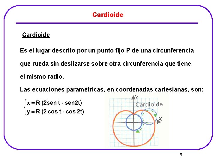 Cardioide Es el lugar descrito por un punto fijo P de una circunferencia que