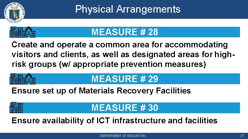 Physical Arrangements MEASURE # 28 Create and operate a common area for accommodating visitors