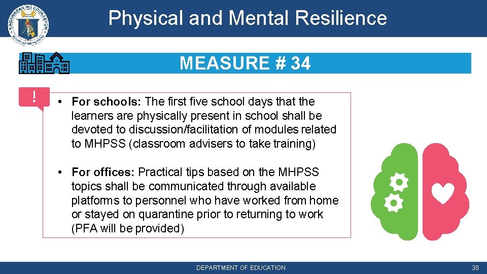 Physical and Mental Resilience MEASURE # 34 • For schools: The first five school