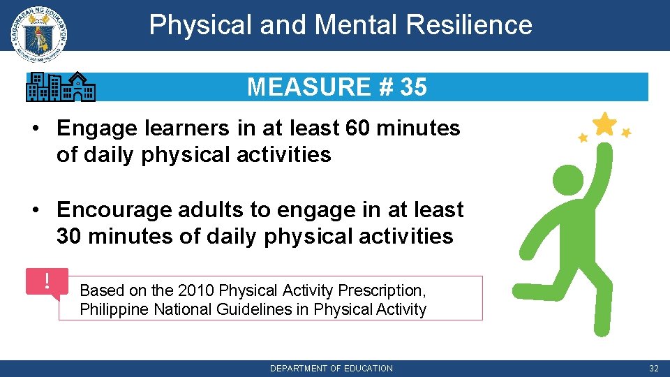 Physical and Mental Resilience MEASURE # 35 • Engage learners in at least 60
