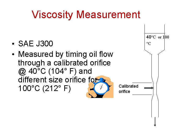 Viscosity Measurement • SAE J 300 • Measured by timing oil flow through a Viscosity Measurement • SAE J 300 • Measured by timing oil flow through a