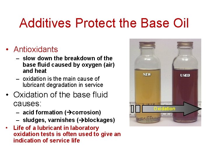 Additives Protect the Base Oil • Antioxidants – slow down the breakdown of the Additives Protect the Base Oil • Antioxidants – slow down the breakdown of the