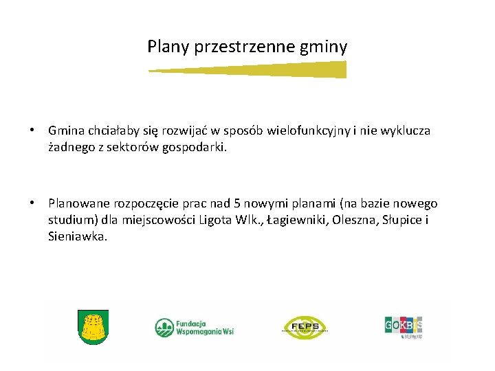 Plany przestrzenne gminy • Gmina chciałaby się rozwijać w sposób wielofunkcyjny i nie wyklucza