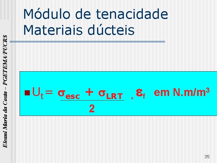 Eleani Maria da Costa – PGETEMA/PUCRS Módulo de tenacidade Materiais dúcteis n U t=