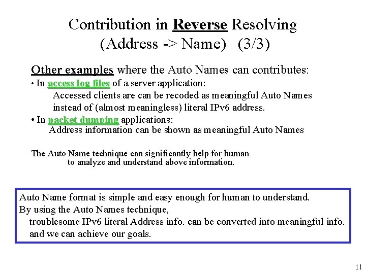 Contribution in Reverse Resolving (Address -> Name) (3/3) Other examples where the Auto Names