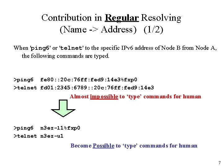 Contribution in Regular Resolving (Name -> Address) (1/2) When 'ping 6' or 'telnet' to