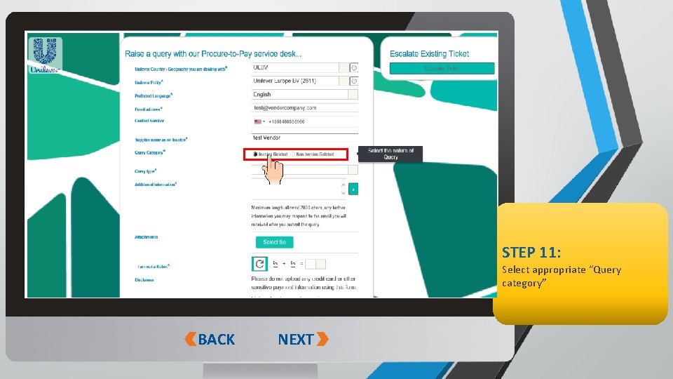 STEP 11: Select appropriate “Query category” BACK Sensitivity: Public NEXT 