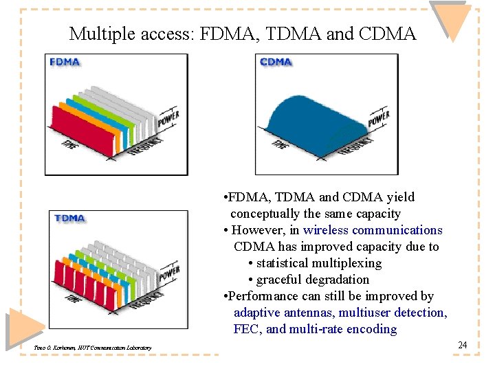 Multiple access: FDMA, TDMA and CDMA • FDMA, TDMA and CDMA yield conceptually the