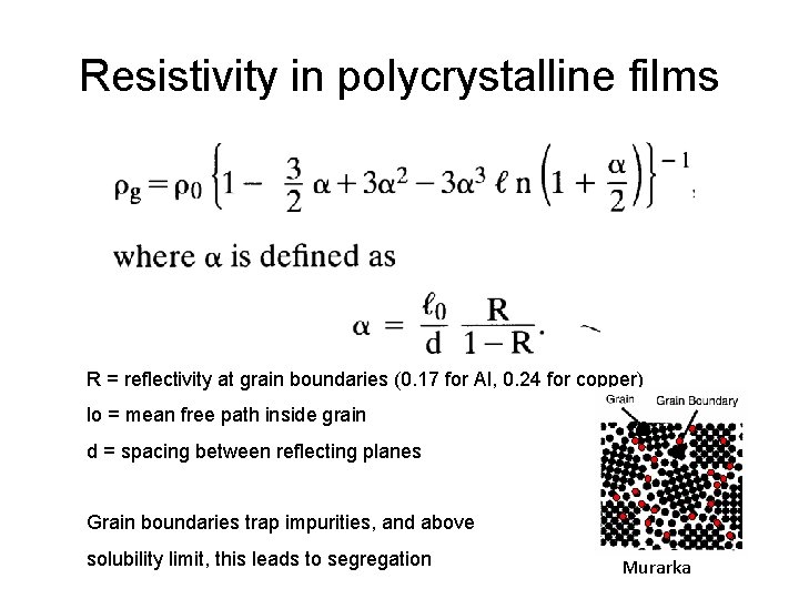 Resistivity in polycrystalline films R = reflectivity at grain boundaries (0. 17 for Al,